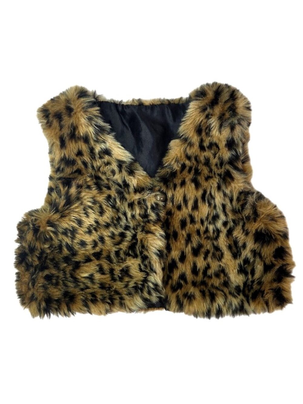 Leopard Faux Fur Toddlers Vest 2T Button Closure Black & Brown